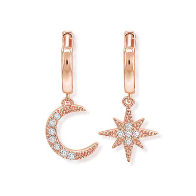 Moon & Star Rose Gold Drop Earrings
