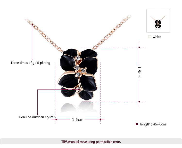 Black Rose Petal Pendant Rose Gold Necklace Black Rose Petal Pendant Rose Gold Necklace