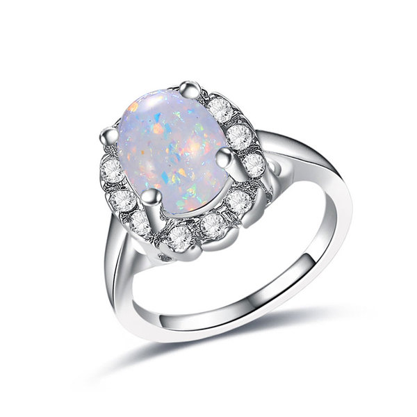 White Fossil Opal White Gold Ring