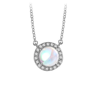 Moonstone Round Pendant With Halo