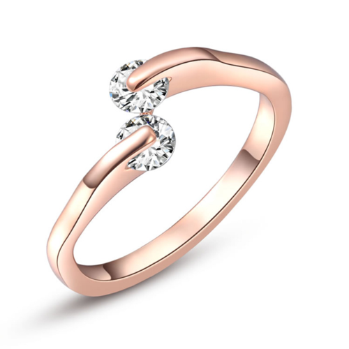 Simple Style Double Zirconia Ring